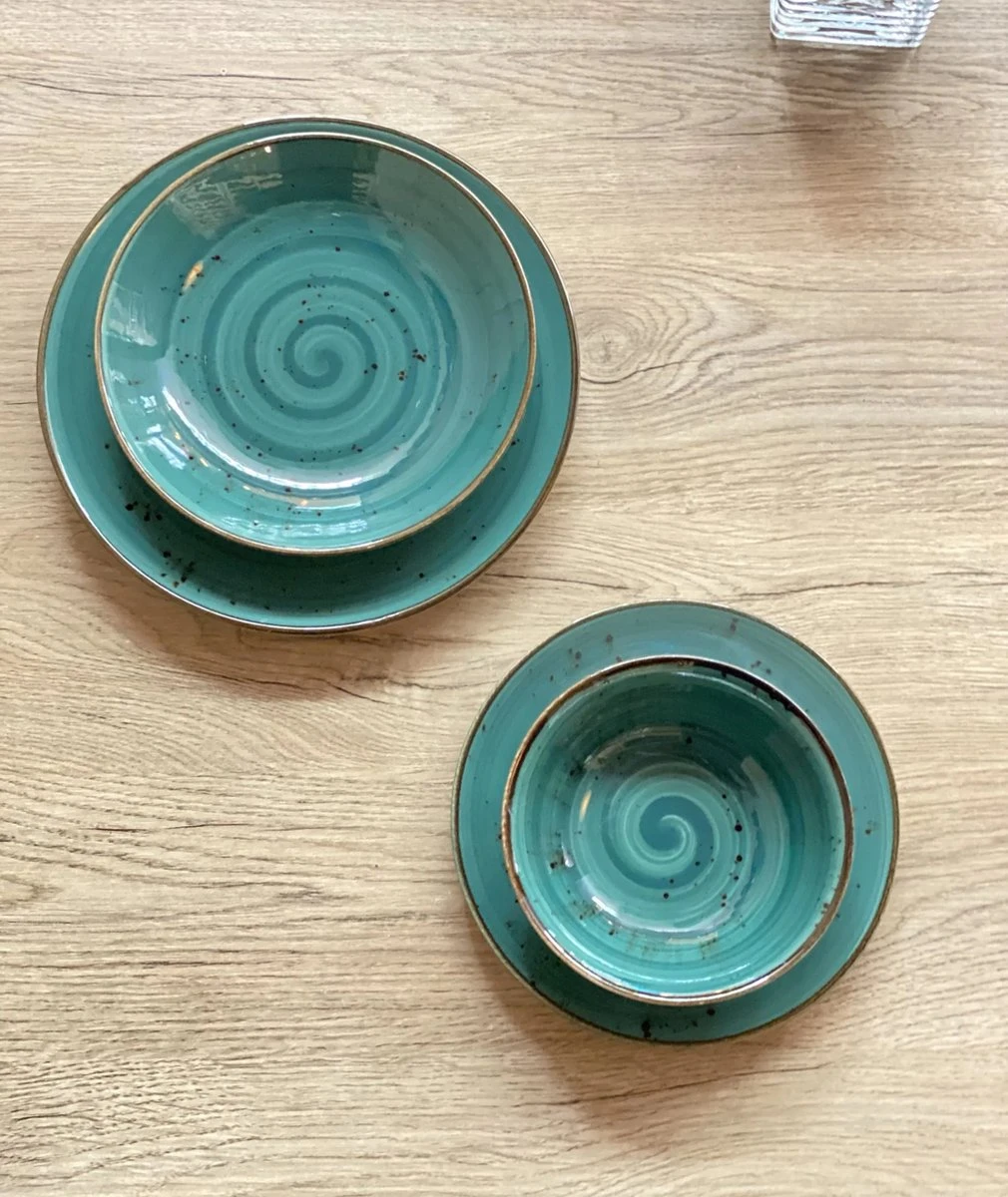 Serviesset 24-delig Van Porselein Voor 6 Personen | Diepe Soepborden, Platte Eetborden, Dessertborden En Schalen | Hoogwaardig Modern Vintage Tafelservies Combiservies | Turquoise 4 Serviesset 24-delig Van Porselein Voor 6 Personen | Diepe Soepborden, Platte Eetborden, Dessertborden En Schalen | Hoogwaardig Modern Vintage Tafelservies Combiservies | Turquoise - Afbeelding 2