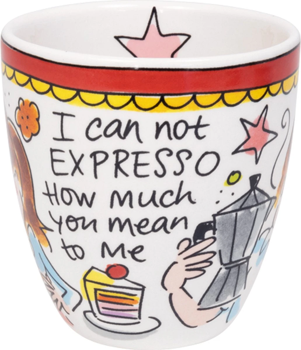 Blond Amsterdam, Even Bijkletsen Mini Mok Rode Rand Zonder Oor, 0,2L 3 Blond Amsterdam, Even Bijkletsen Mini Mok Rode Rand Zonder Oor, 0,2L