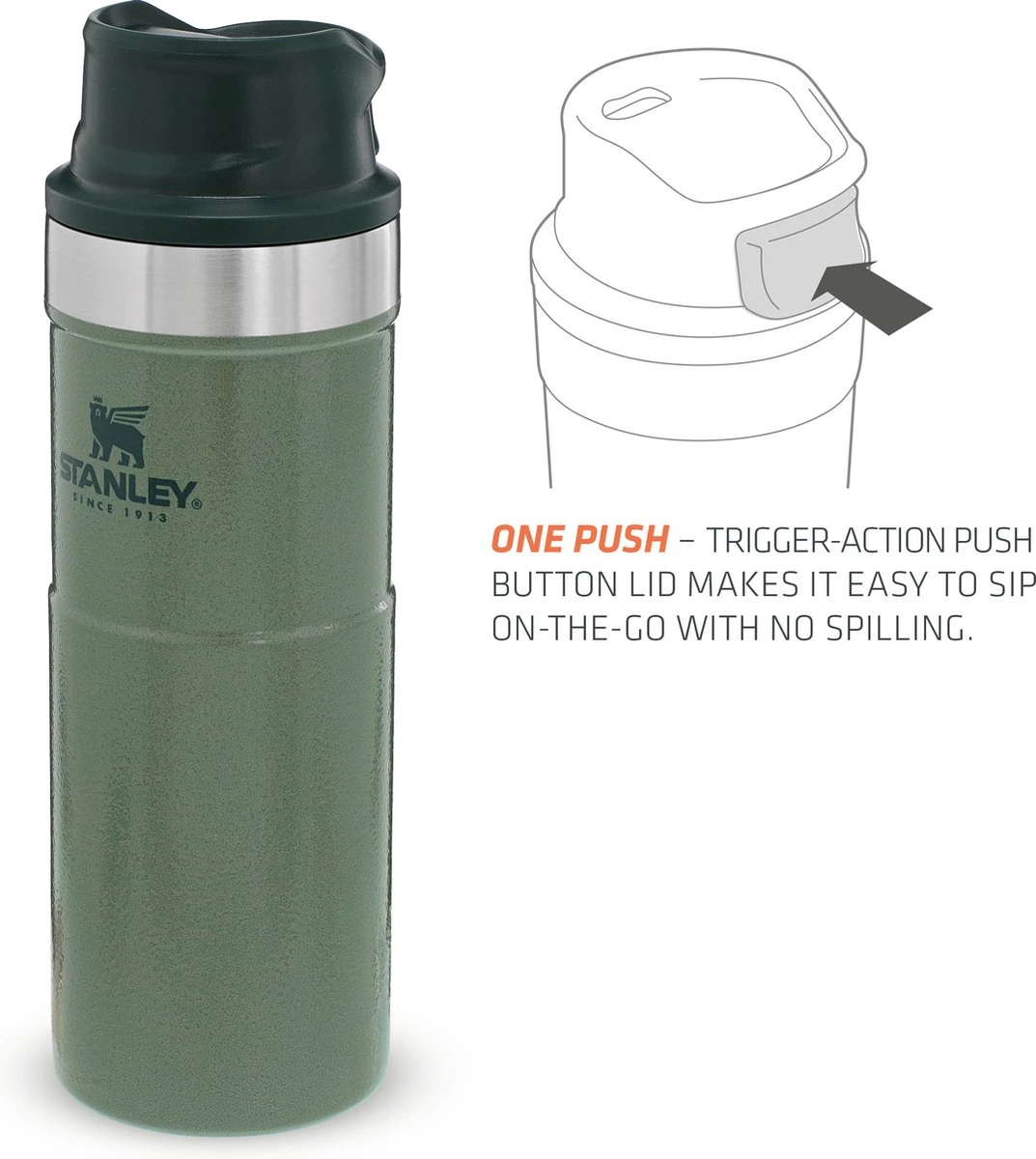 Stanley Trigger-Action Travel Mug 0.47L - Thermosfles - Hammertone Green 10 Stanley Trigger-Action Travel Mug 0.47L - Thermosfles - Hammertone Green - Afbeelding 8