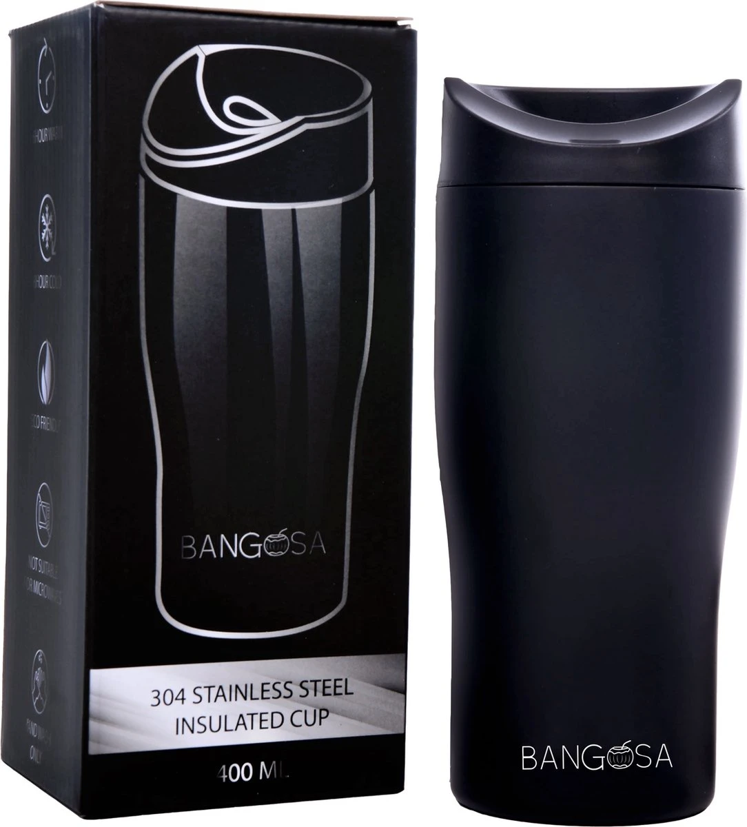 BanGosa® Koffiebeker To Go - Thermosbeker - Reisbeker - Travel Mug - RVS 400ml - Mat Zwart 3 BanGosa® Koffiebeker To Go - Thermosbeker - Reisbeker - Travel Mug - RVS 400ml - Mat Zwart