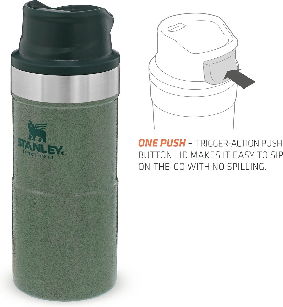 Stanley Trigger-Action Travel Mug 0.35L - Thermosfles - Hammertone Green 11 Stanley Trigger-Action Travel Mug 0.35L - Thermosfles - Hammertone Green - Afbeelding 9