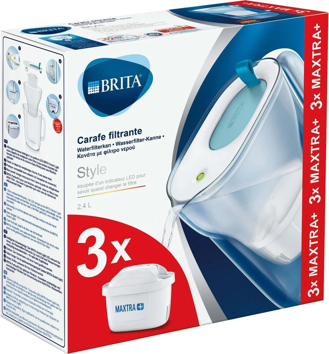 BRITA - Waterfilterkan Style Cool - Blauw - 2,4L + 3 MAXTRA+ Waterfilterpatronen 4 BRITA - Waterfilterkan Style Cool - Blauw - 2,4L + 3 MAXTRA+ Waterfilterpatronen - Afbeelding 2
