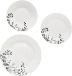 4goodz Wild Flower Porseleinen Servies Set 6-persoons 18-delig - Wit/Zwart
