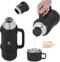 MacGyver RVS Thermoskan 1.5 Ltr – RVS Thermosbeker 0,55 Ltr - Langdurig Warm/koud - Zwart -Brita Shop 1154x1200