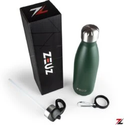ZEUZ® Premium RVS Thermosfles & Drinkfles - Isoleerfles – Waterfles Met Rietje - BPA Vrij – 500 Ml - Mat Groen -Brita Shop 1190x1200