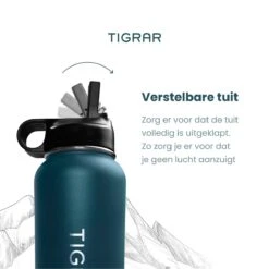 Tigrar - Waterfles - Drinkfles - Thermosfles 1 Liter Dubbelwandig - RVS - (Staal) Blauw - Incl. Extra Dop 3 Rietjes En Reiniger -Brita Shop 1198x1200
