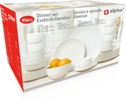 Alpina Tafelservies - Serviesset 40-delig - 8 Persoons - Vaatwasserbestendig - Geschikt Voor Magnetron - Wit -Brita Shop 1200x1005