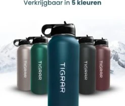 Tigrar - Waterfles - Drinkfles - Thermosfles 1 Liter Dubbelwandig - RVS - (Staal) Blauw - Incl. Extra Dop 3 Rietjes En Reiniger -Brita Shop 1200x1021