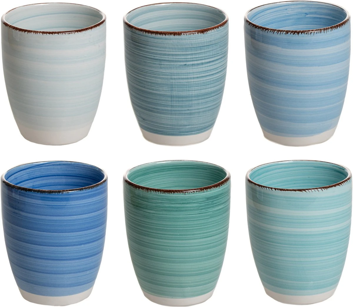 Koffiemok - Blue - 6 Stuks - Aardewerk - 340 ML - Zonder Oor 3 Koffiemok - Blue - 6 Stuks - Aardewerk - 340 ML - Zonder Oor