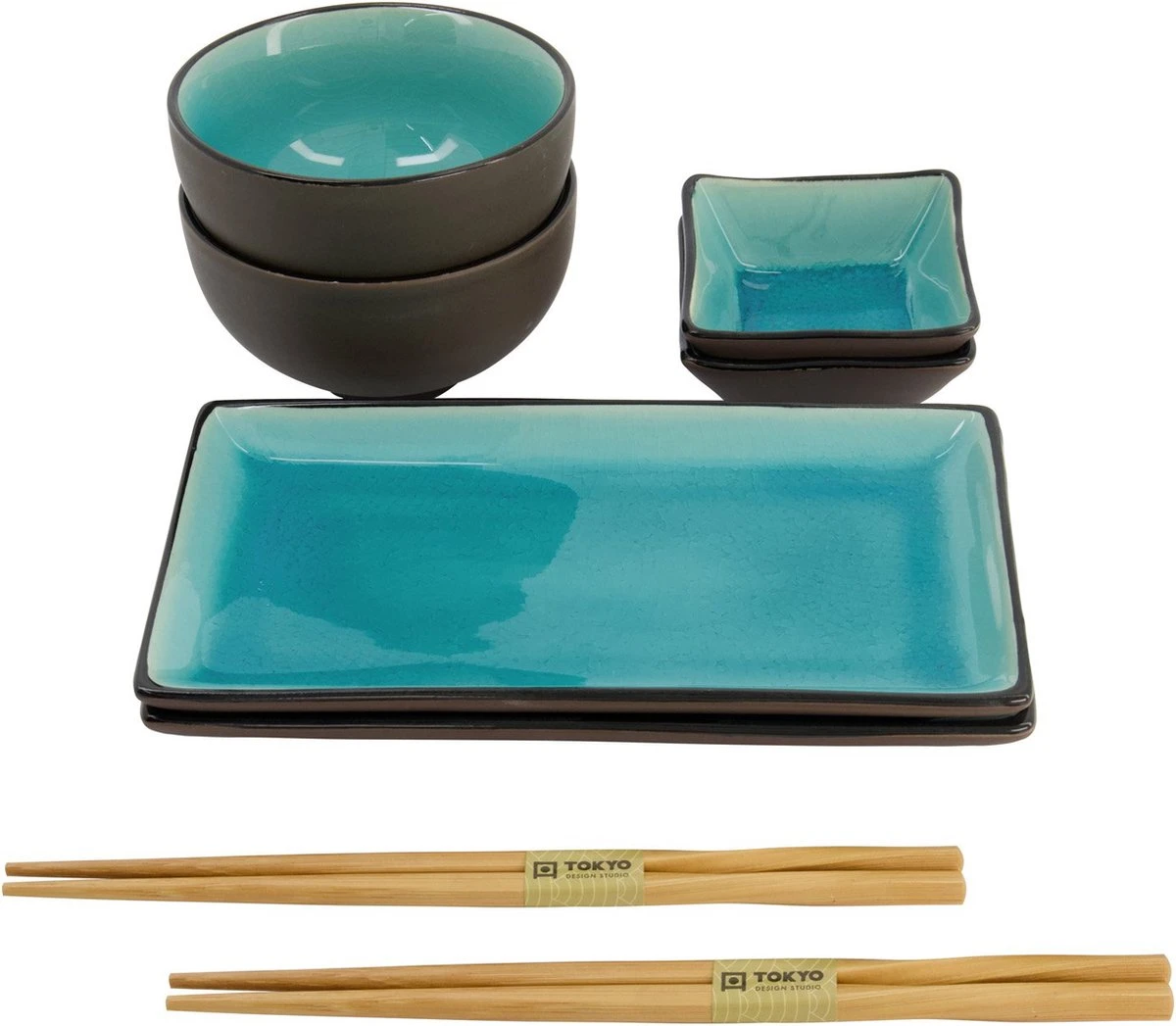 Tokyo Design Studio Glassy Turquoise Sushi Servies - 8 Delig - 2 Persoons 4 Tokyo Design Studio Glassy Turquoise Sushi Servies - 8 Delig - 2 Persoons - Afbeelding 2