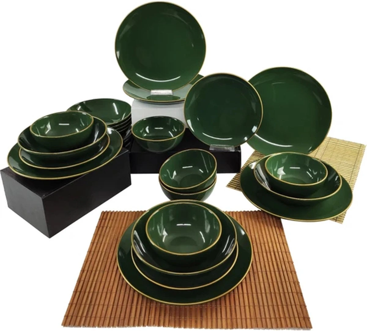Keremika Serviesset 24 Delig 6 Persoons - Bordenset - Dinerborden - Aardewerk - Groen Met Goude Randen 4 Keremika Serviesset 24 Delig 6 Persoons - Bordenset - Dinerborden - Aardewerk - Groen Met Goude Randen - Afbeelding 2