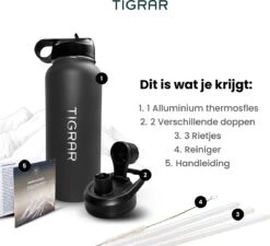 Tigrar - Drinkfles - Waterfles - Thermosfles 1 Liter - RVS - (Grafiet) Zwart - Incl. Extra Dop 3 Rietjes En Reiniger 18 Tigrar - Drinkfles - Waterfles - Thermosfles 1 Liter - RVS - (Grafiet) Zwart - Incl. Extra Dop 3 Rietjes En Reiniger -Brita Shop 1200x1092