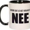 Voordat Je Het Vraagt NEE Collega Koffiemok / Theebeker - 300 Ml - Wit Met Zwart - Het Antwoord Is Nee / Kantoorhumor - Grappige Cadeau Mok / Beker -Brita Shop 1200x1094 1
