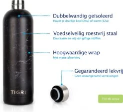 TIGR The Minimalist - Drinkfles - Thermosfles - RVS - 750ml - Zwart Marmer -Brita Shop 1200x1094