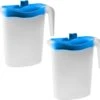 2x Waterkannen/sapkannen Met Blauwe Deksel 1,5 Liter 9 X 21 X 23 Cm Kunststof - Compact Formaat Schenkkannen Die In De Koelkastdeur Past - Sapkannen/waterkannen/schenkkannen/limonadekannen