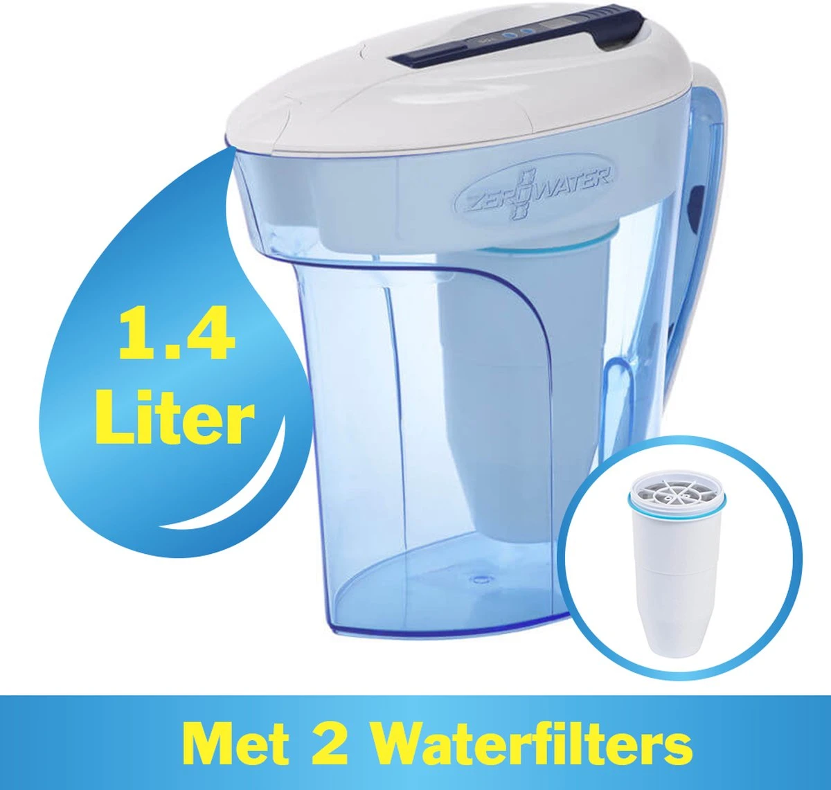 ZeroWater 1.4 Liter Waterfilter Kan - COMBI DEAL Met 2 Water Filters 3 ZeroWater 1.4 Liter Waterfilter Kan - COMBI DEAL Met 2 Water Filters