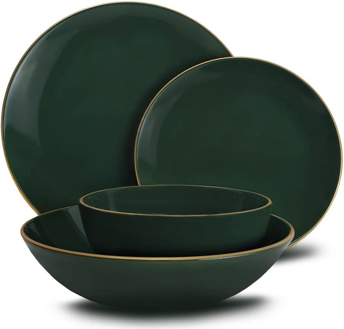 Keremika Serviesset 24 Delig 6 Persoons - Bordenset - Dinerborden - Aardewerk - Groen Met Goude Randen 5 Keremika Serviesset 24 Delig 6 Persoons - Bordenset - Dinerborden - Aardewerk - Groen Met Goude Randen - Afbeelding 3