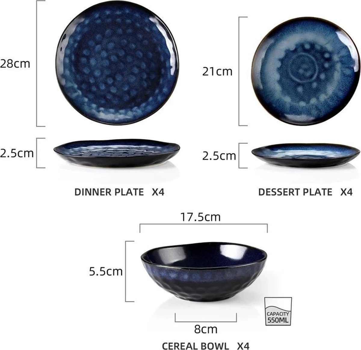 Serviesset 8 Personen - 24 Delig - Handgemaakt - Blauw 6 Serviesset 8 Personen - 24 Delig - Handgemaakt - Blauw - Afbeelding 4