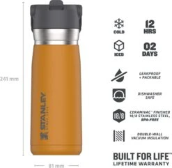 Stanley The IceFlow™ Flip Straw Water Bottle 0,65L - Thermosfles - Saffron -Brita Shop 1200x1170 1