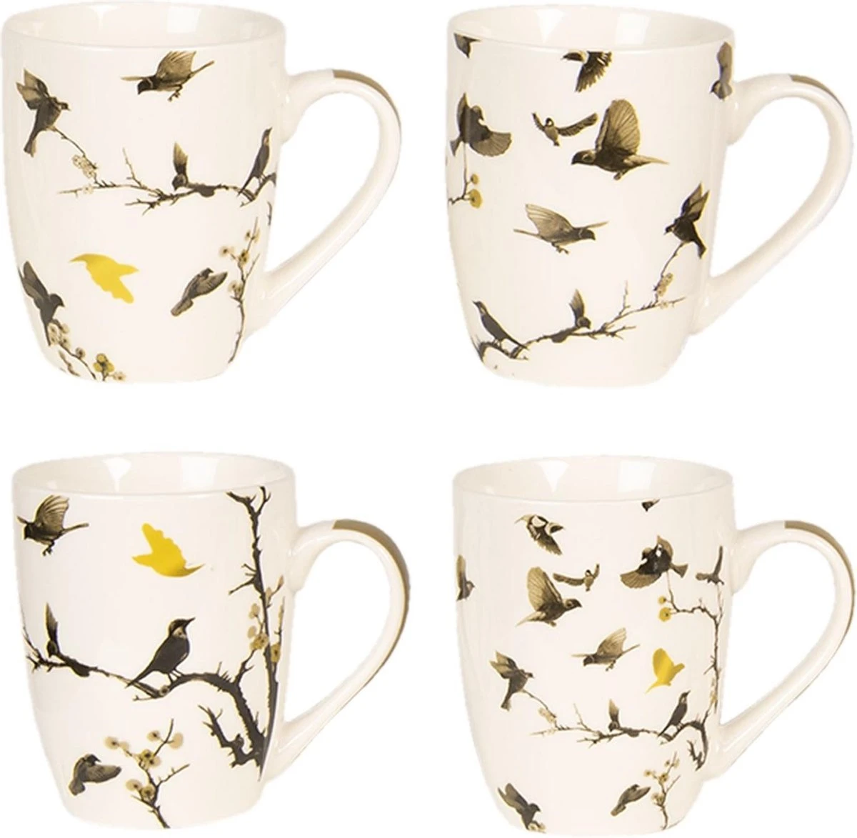 Clayre & Eef Mokken Set Van 4 300 Ml Beige Bruin Porselein Rond Vogels Koffiemok Cadeau Voor Haar Theemok 3 Clayre & Eef Mokken Set Van 4 300 Ml Beige Bruin Porselein Rond Vogels Koffiemok Cadeau Voor Haar Theemok