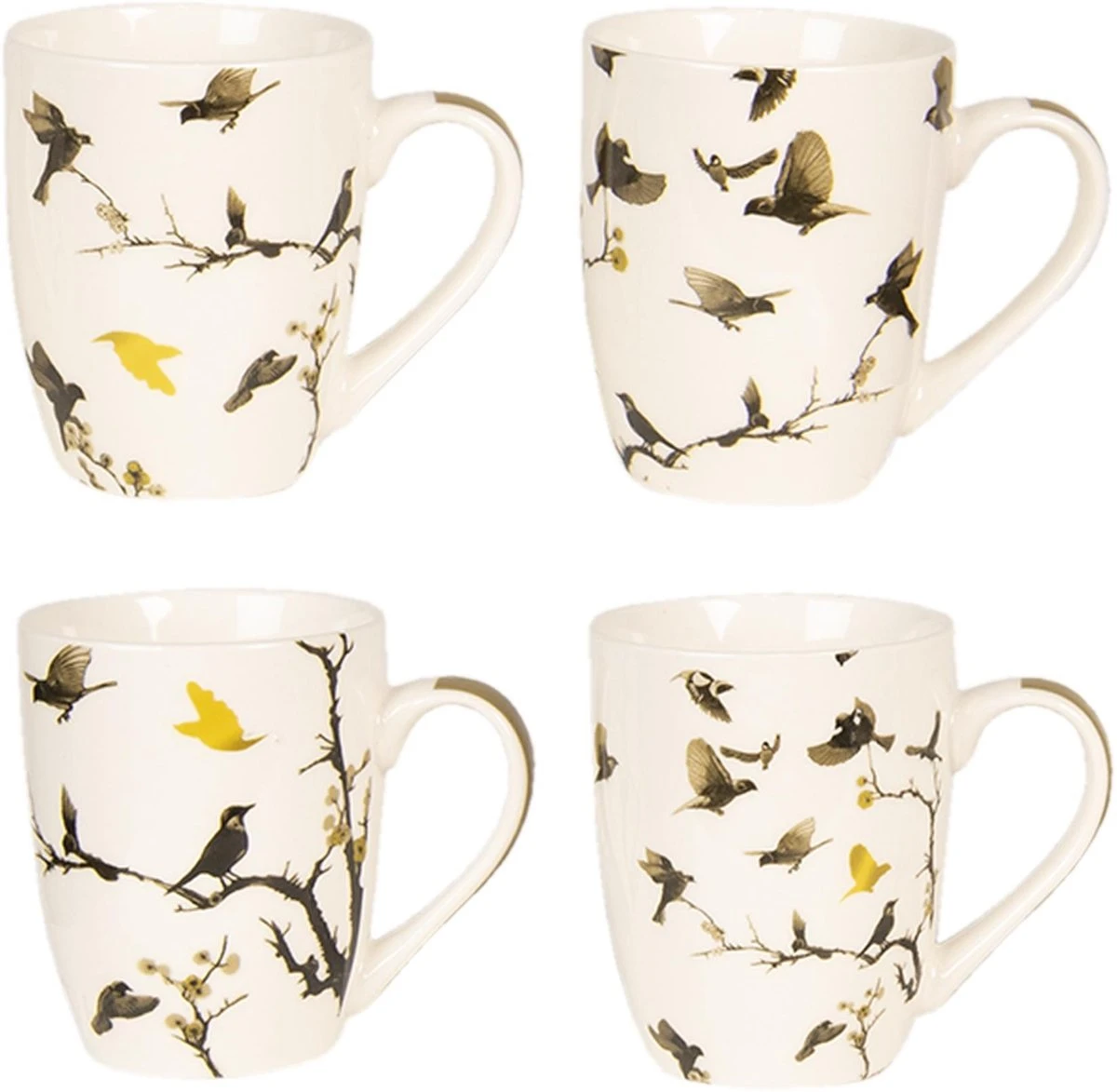 Clayre & Eef Mokken Set Van 4 300 Ml Beige Bruin Porselein Rond Vogels Koffiemok Cadeau Voor Haar Theemok 4 Clayre & Eef Mokken Set Van 4 300 Ml Beige Bruin Porselein Rond Vogels Koffiemok Cadeau Voor Haar Theemok - Afbeelding 2