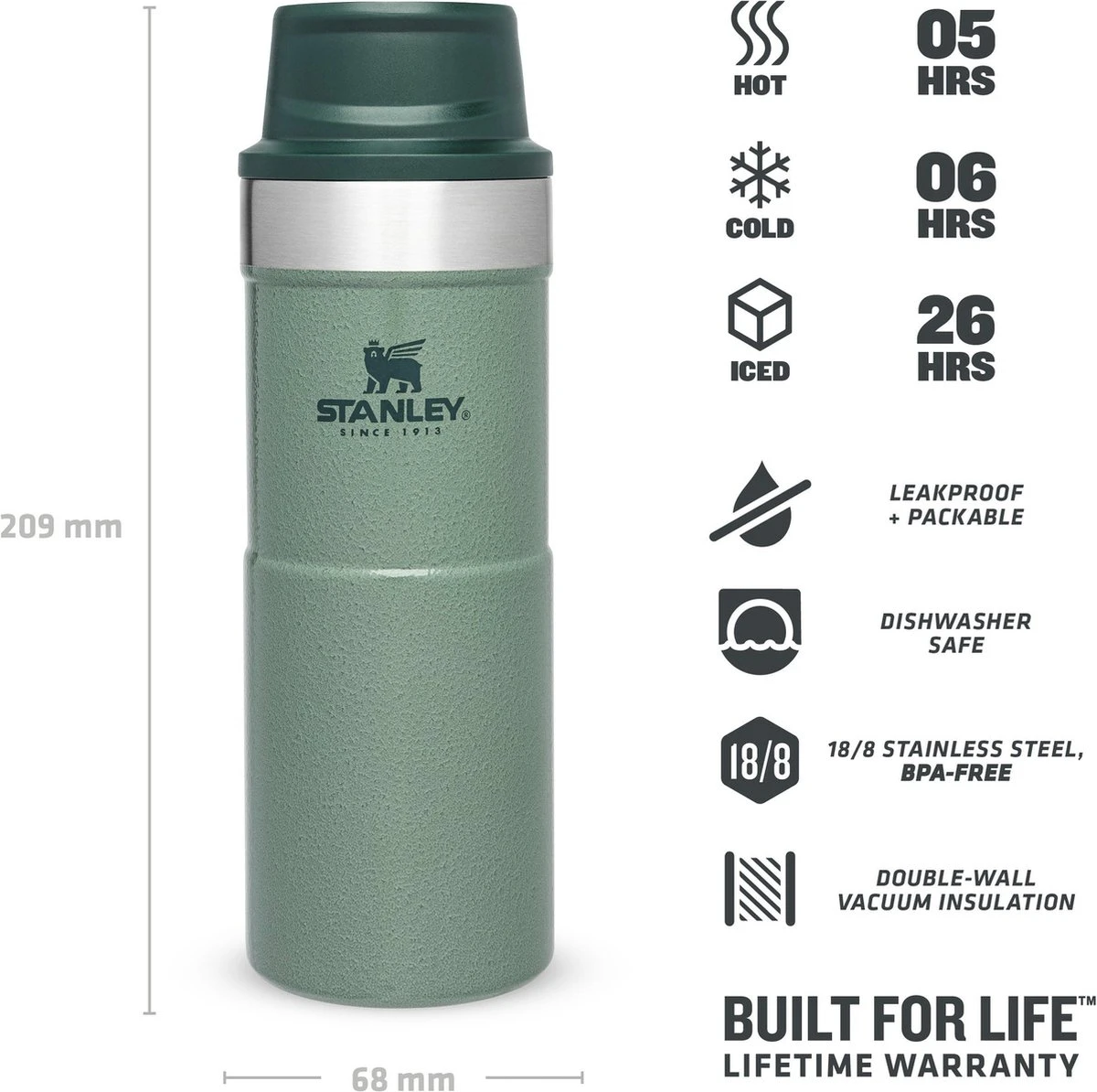 Stanley Trigger-Action Travel Mug 0.35L - Thermosfles - Hammertone Green 4 Stanley Trigger-Action Travel Mug 0.35L - Thermosfles - Hammertone Green - Afbeelding 2