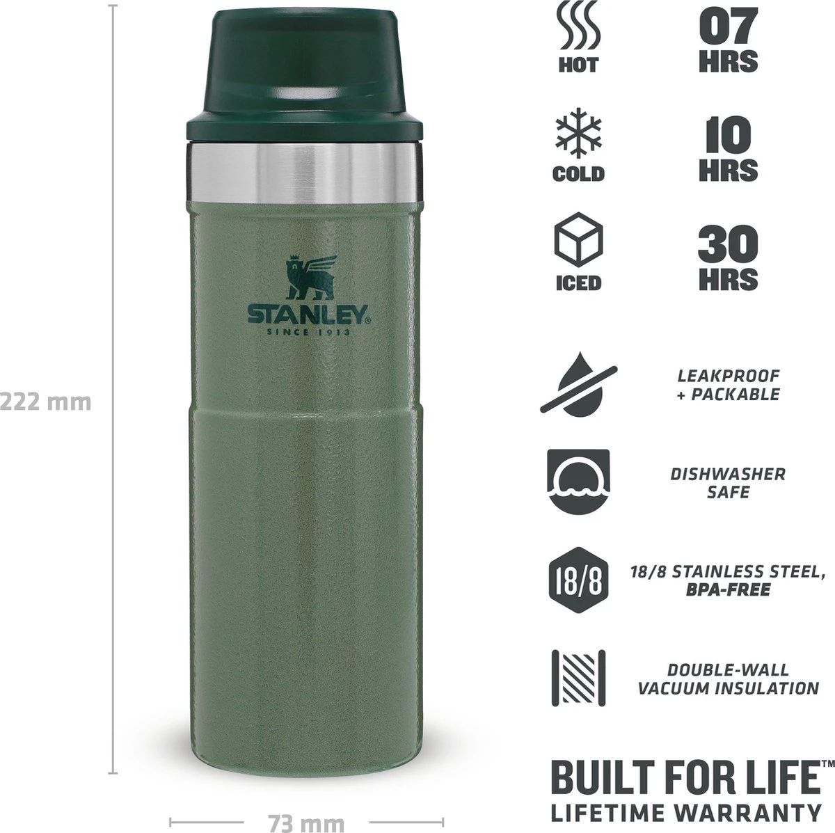 Stanley Trigger-Action Travel Mug 0.47L - Thermosfles - Hammertone Green 6 Stanley Trigger-Action Travel Mug 0.47L - Thermosfles - Hammertone Green - Afbeelding 4