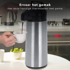 Cheqo® Thermos Pomp - 1.8L Roestvrij Staal - Isoleerkan Met Pomp - Thermoskan Met Pomp - Zwarte Dop & Handvat - Houdt 6 Uur Warm - 1800ml - Afmeting 17x14x36cm -Brita Shop 1200x1200 11
