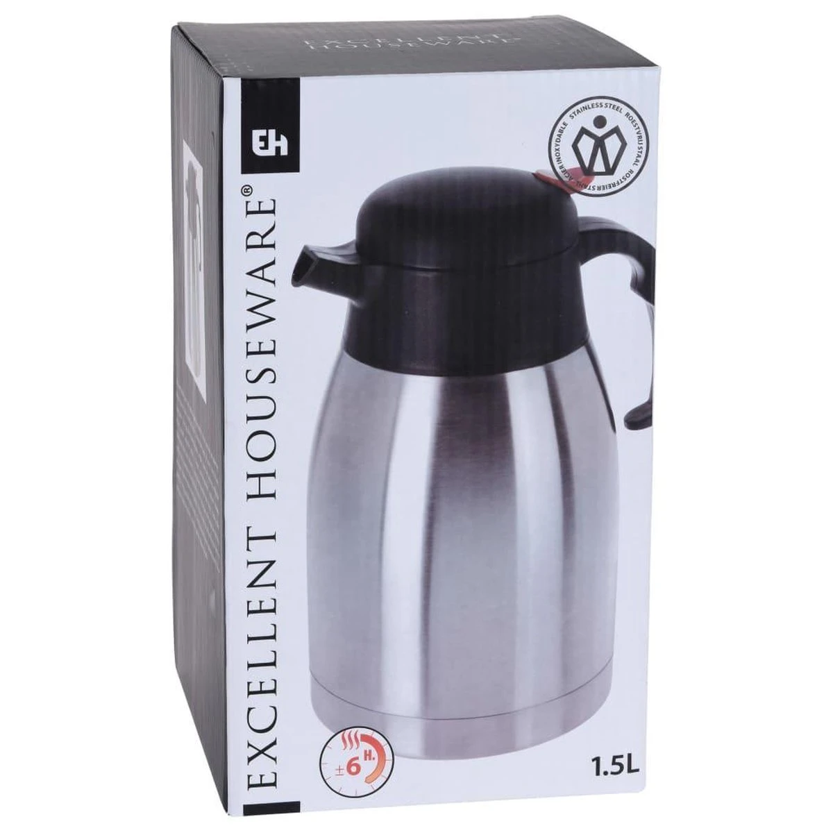 Excellent Houseware Thermoskan RVS - 1,5 Liter - Dubbelwandig 3 Excellent Houseware Thermoskan RVS - 1,5 Liter - Dubbelwandig
