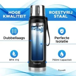 TravelR Thermosfles - Thermoskan - Drinkfles - Isoleerfles - BPA Vrij - Roestvrij Staal - 750 ML - Mat Zwart -Brita Shop 1200x1200 37