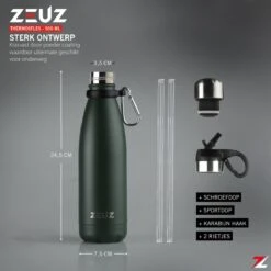 ZEUZ® Premium RVS Thermosfles & Drinkfles - Isoleerfles – Waterfles Met Rietje - BPA Vrij – 500 Ml - Mat Groen -Brita Shop 1200x1200 86