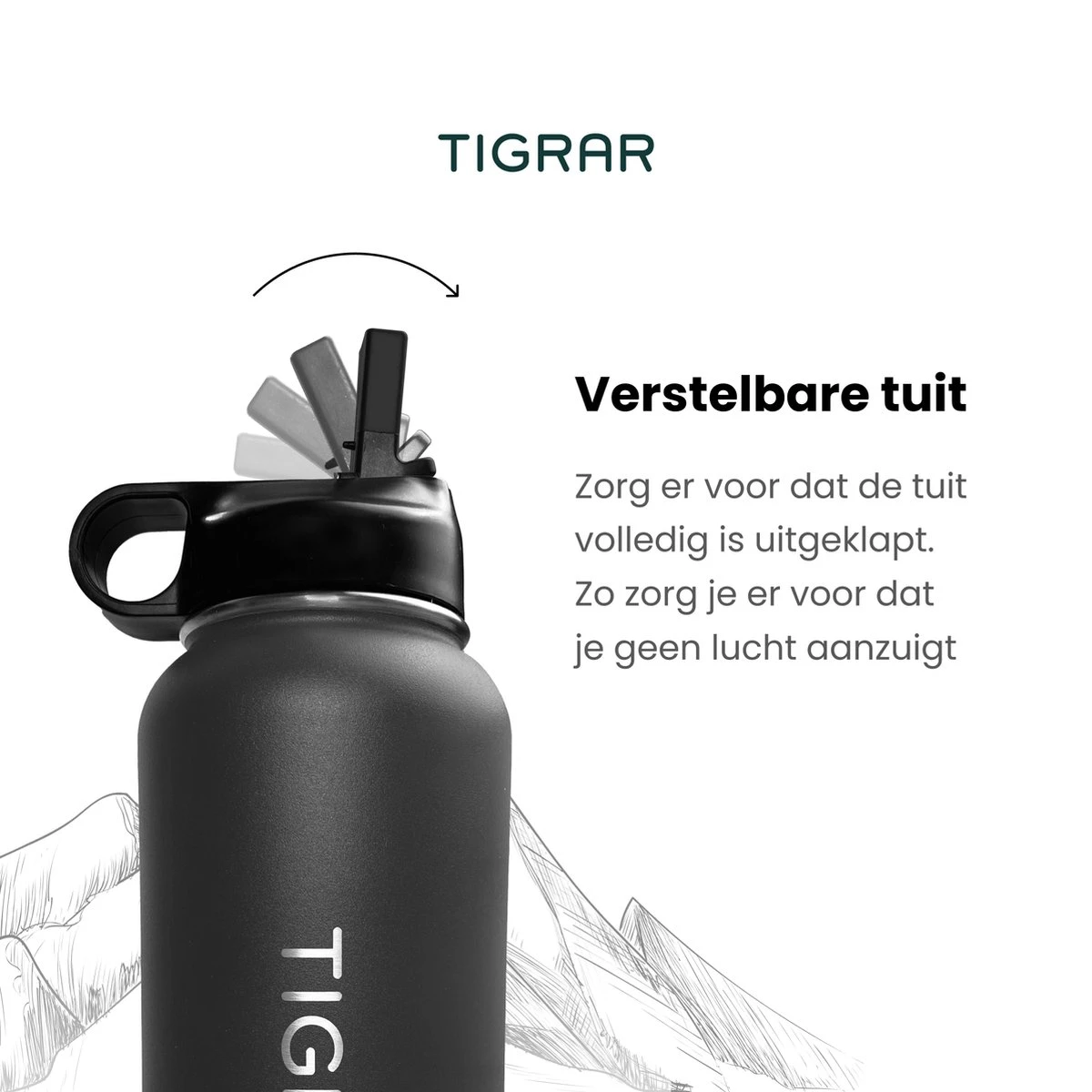 Tigrar - Drinkfles - Waterfles - Thermosfles 1 Liter - RVS - (Grafiet) Zwart - Incl. Extra Dop 3 Rietjes En Reiniger 6 Tigrar - Drinkfles - Waterfles - Thermosfles 1 Liter - RVS - (Grafiet) Zwart - Incl. Extra Dop 3 Rietjes En Reiniger - Afbeelding 4