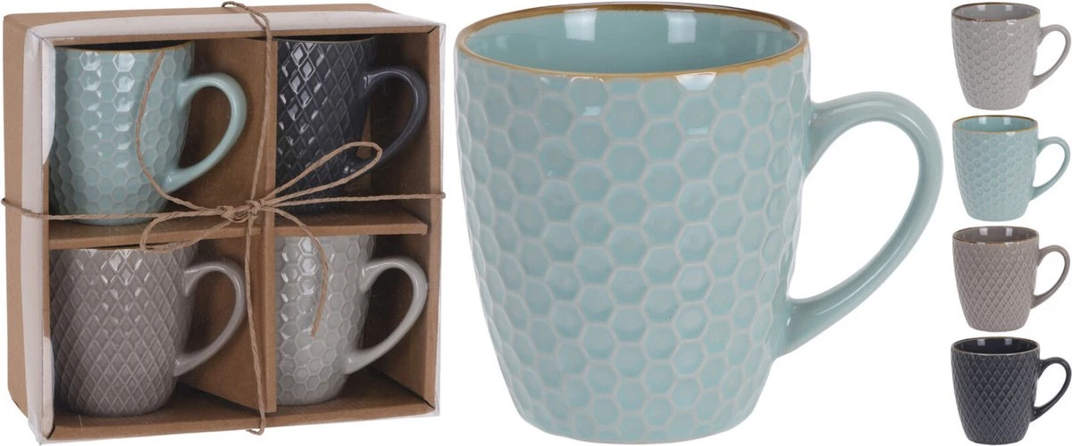 Excellent Houseware Set Van 4x Stuks Luxe Gekleurde Stoneware Bekers/koffiekopjes 200 Ml - Kopjes/koffiebekers 4 Excellent Houseware Set Van 4x Stuks Luxe Gekleurde Stoneware Bekers/koffiekopjes 200 Ml - Kopjes/koffiebekers - Afbeelding 2