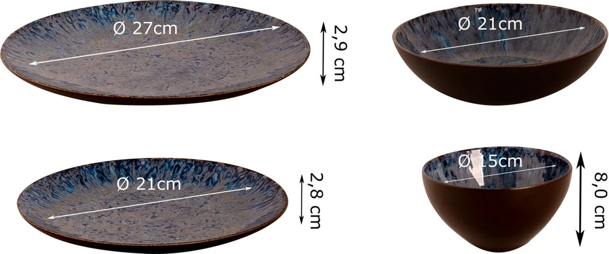 Palmer Serviesset Lester Stoneware 6-persoons 24-delig Zwart Blauw 4 Palmer Serviesset Lester Stoneware 6-persoons 24-delig Zwart Blauw - Afbeelding 2