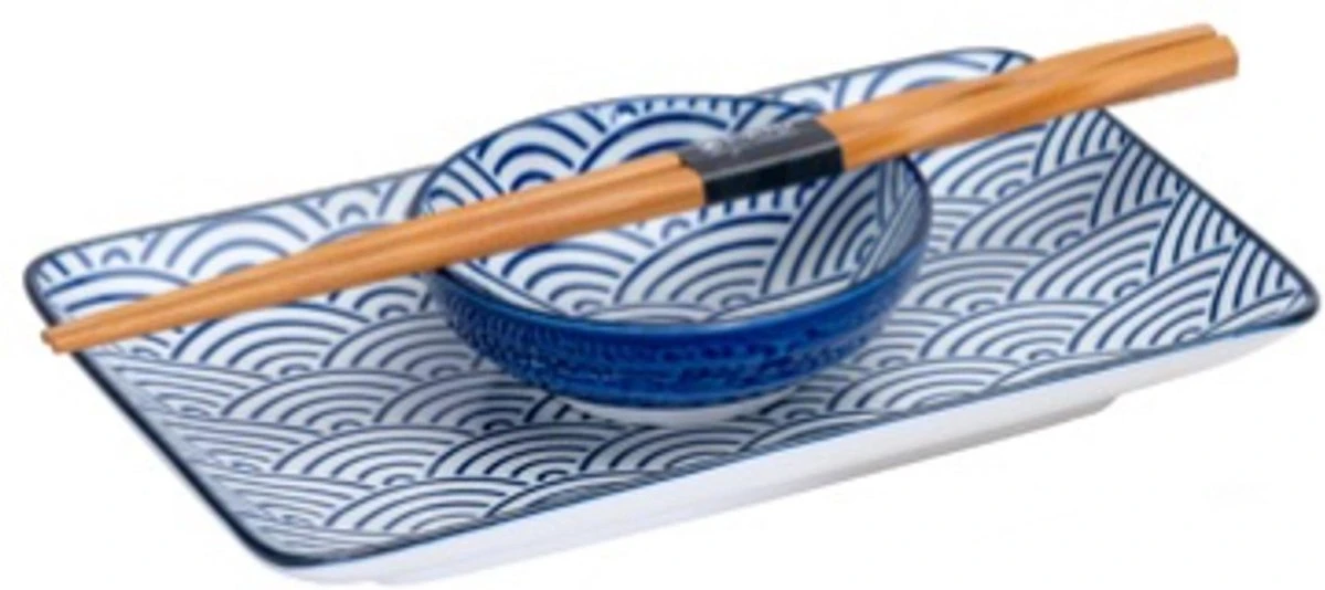 Tokyo Design Studio Nippon Blue Sushiserviesset - Porselein - 6 Delig - 2 Persoons 4 Tokyo Design Studio Nippon Blue Sushiserviesset - Porselein - 6 Delig - 2 Persoons - Afbeelding 2