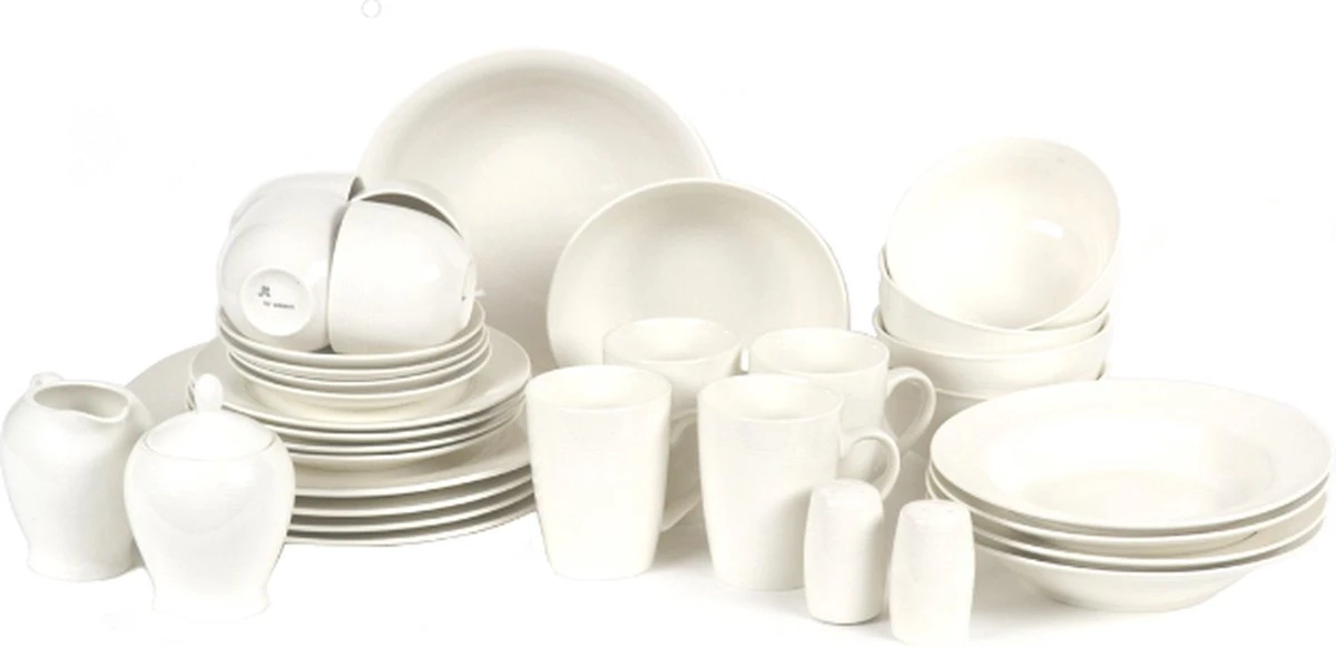 JT Serviesset - Wit - 35delig - 4 Persoons - Luxe Reliëf Design 4 JT Serviesset - Wit - 35delig - 4 Persoons - Luxe Reliëf Design - Afbeelding 2