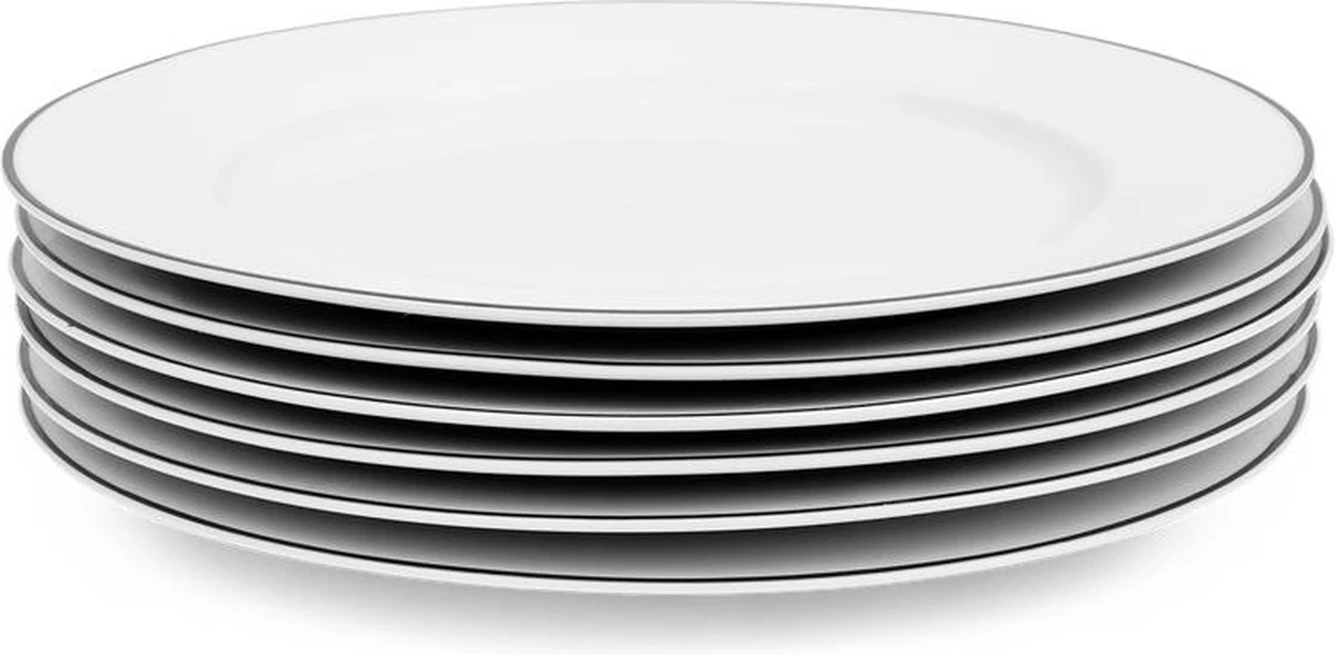 Serviesset Bordenset 6 Persoons 18 Delig - Wit Met Zwart Randje 6 Serviesset Bordenset 6 Persoons 18 Delig - Wit Met Zwart Randje - Afbeelding 4