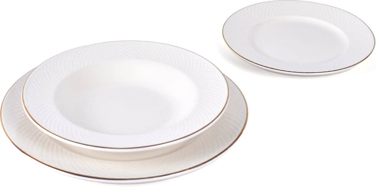 LeRijn® Serviesset Deventer 8 Persoons - 24 Delig - Licht Crème Wit Met Gouden Rand En Motief - Dinerborden - Soepborden - Dessertborden - Borden Servies - Bordenset 13 LeRijn® Serviesset Deventer 8 Persoons - 24 Delig - Licht Crème Wit Met Gouden Rand En Motief - Dinerborden - Soepborden - Dessertborden - Borden Servies - Bordenset - Afbeelding 11