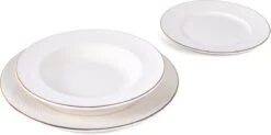 LeRijn® Serviesset Deventer 6 Persoons - 18 Delig - Licht Crème Wit Met Gouden Rand En Motief - Dinerborden - Soepborden - Dessertborden - Borden Servies - Bordenset -Brita Shop 1200x598