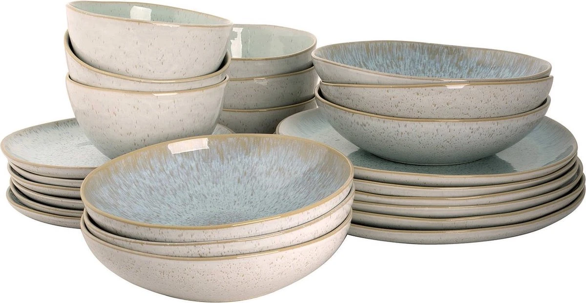 Palmer Serviesset Light Blue Sea Stoneware 6-persoons 24-delig Blauw 3 Palmer Serviesset Light Blue Sea Stoneware 6-persoons 24-delig Blauw