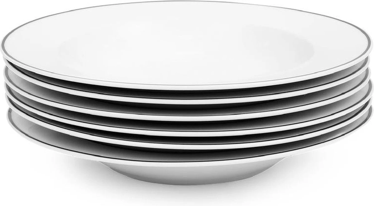 Serviesset Bordenset 6 Persoons 18 Delig - Wit Met Zwart Randje 5 Serviesset Bordenset 6 Persoons 18 Delig - Wit Met Zwart Randje - Afbeelding 3