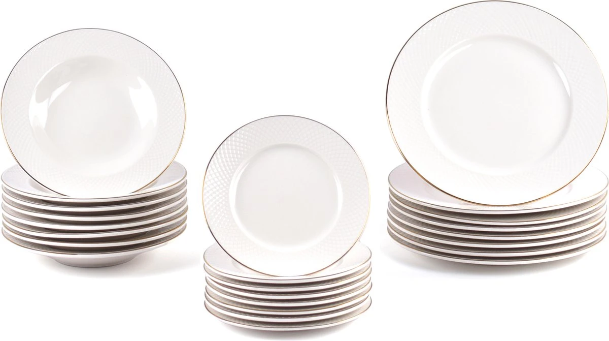 LeRijn® Serviesset Deventer 8 Persoons - 24 Delig - Licht Crème Wit Met Gouden Rand En Motief - Dinerborden - Soepborden - Dessertborden - Borden Servies - Bordenset 8 LeRijn® Serviesset Deventer 8 Persoons - 24 Delig - Licht Crème Wit Met Gouden Rand En Motief - Dinerborden - Soepborden - Dessertborden - Borden Servies - Bordenset - Afbeelding 6
