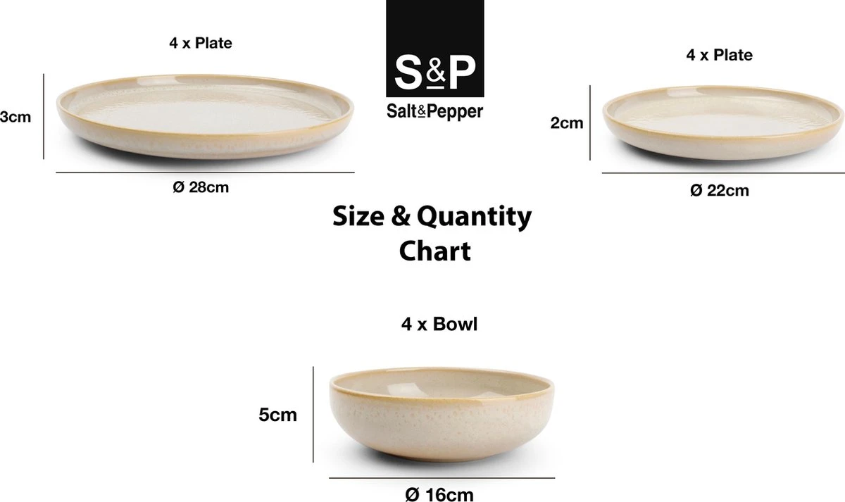 Salt&Pepper Tabo Beige - Serviesset - 4 Persoons - 12 Delig - Crème/Beige 9 Salt&Pepper Tabo Beige - Serviesset - 4 Persoons - 12 Delig - Crème/Beige - Afbeelding 7