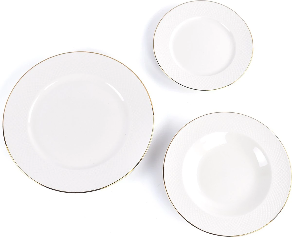 LeRijn® Serviesset Deventer 8 Persoons - 24 Delig - Licht Crème Wit Met Gouden Rand En Motief - Dinerborden - Soepborden - Dessertborden - Borden Servies - Bordenset 12 LeRijn® Serviesset Deventer 8 Persoons - 24 Delig - Licht Crème Wit Met Gouden Rand En Motief - Dinerborden - Soepborden - Dessertborden - Borden Servies - Bordenset - Afbeelding 10