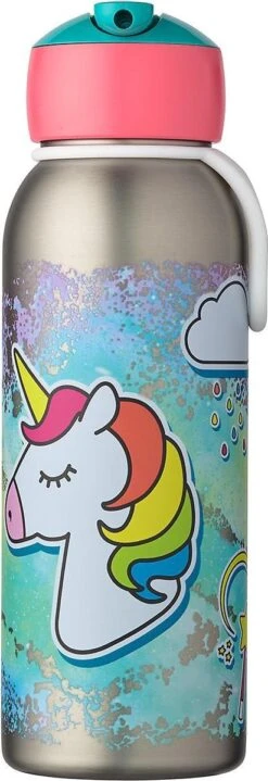 Mepal – Isoleerfles Flip-up Campus – Unicorn – Waterfles Met Rietje – Houdt Je Drankje Tot 9 Uur Warm En 12 Uur Koud – Drinkfles Voor Kinderen – Thermosfles
