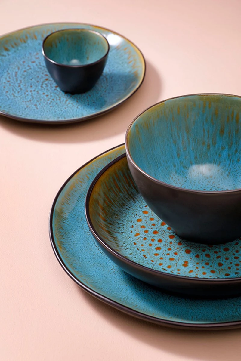 Palmer Serviesset Lotus Stoneware 6-persoons 24-delig Zwart Turquoise 15 Palmer Serviesset Lotus Stoneware 6-persoons 24-delig Zwart Turquoise - Afbeelding 13
