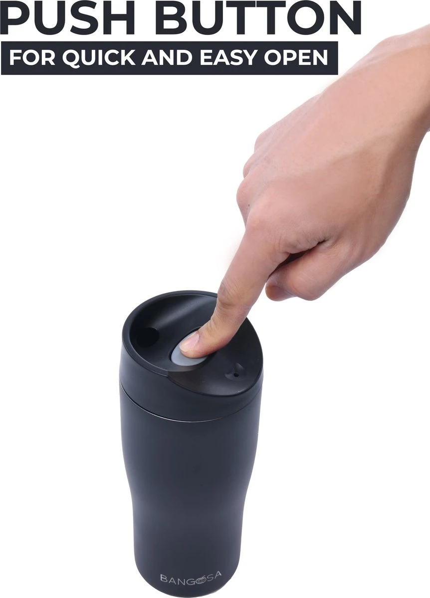 BanGosa® Koffiebeker To Go - Thermosbeker - Reisbeker - Travel Mug - RVS 400ml - Mat Zwart 5 BanGosa® Koffiebeker To Go - Thermosbeker - Reisbeker - Travel Mug - RVS 400ml - Mat Zwart - Afbeelding 3
