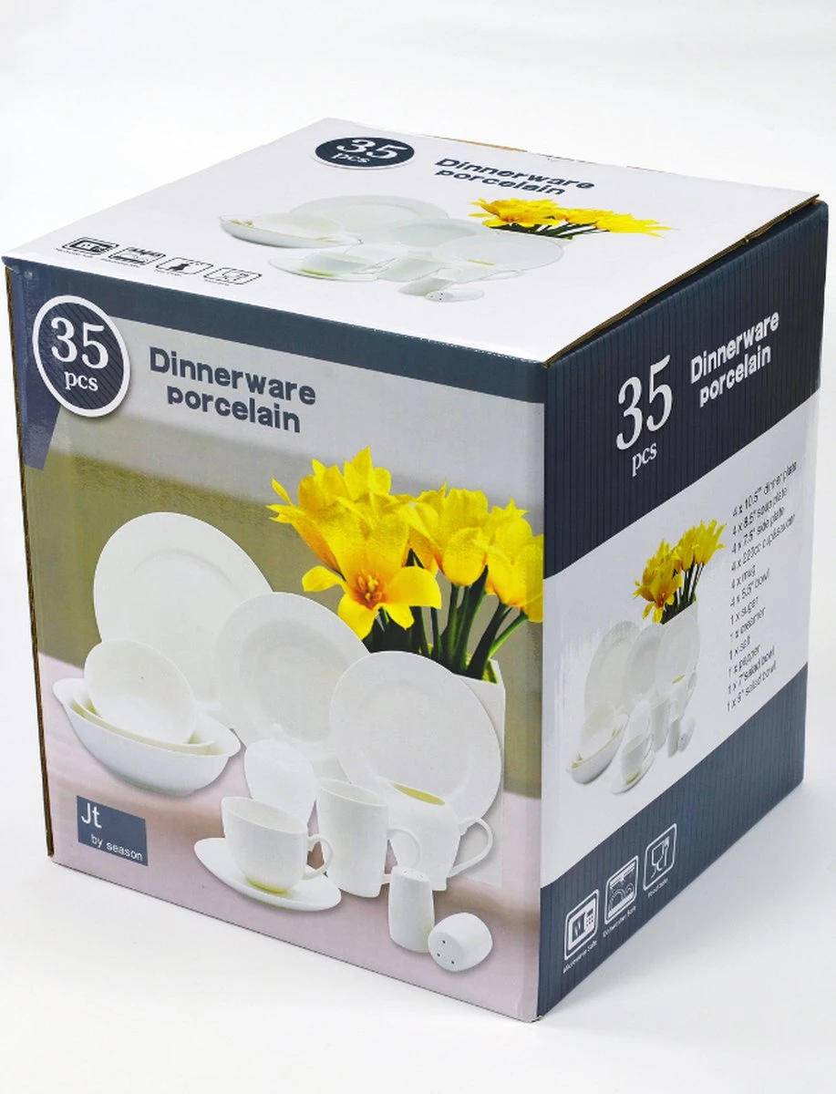 JT Serviesset - Wit - 35delig - 4 Persoons - Luxe Reliëf Design 7 JT Serviesset - Wit - 35delig - 4 Persoons - Luxe Reliëf Design - Afbeelding 5