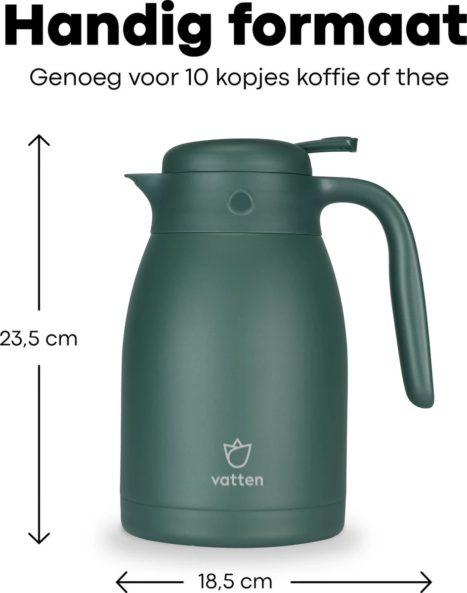 Vatten® Premium RVS Thermoskan - Donkergroen - 1.5 Liter - Met Drukknop - Isoleerkan 5 Vatten® Premium RVS Thermoskan - Donkergroen - 1.5 Liter - Met Drukknop - Isoleerkan - Afbeelding 3